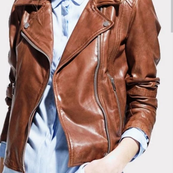 NEW Caramel Leather Moto Jacket - Picture 2 of 5